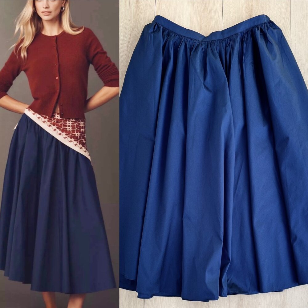 NWT Mille Resort & Travel Ayla Navy Taffeta Midi Skirt with Pockets Size Large